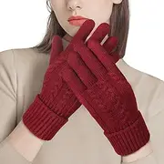 [Trifabricy] Winter Gloves for Women - Warm Knit Texting Touchscreen Gloves, Thick Warm Lined Winter Gloves, Soft Elastic Cuff Winter Gloves Womens, Red-vn