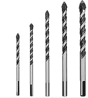 Masonry Drill Bit Set (5PCS) for Glass/Brick/Plastic/Cement/Wood/Tile/Etc, 3/16 to 1/2 Inch Drilling Bits with Triangle Handle, Industrial Strength Carbide Drill Bit Tip