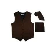 New Men's Tuxedo Vest Vertical Stripes Necktie Hankie set formal wedding Brown