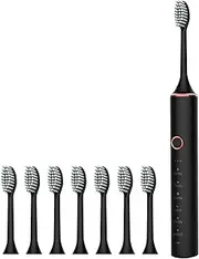 Electric Tthbrush, with 8 Brush Hads, Smart 6-Speed Timer, IPX7 Waterproof, 6-Speed Timer, Electric Tthbrush for Adults and Teenagers/2628 (Color : Black)