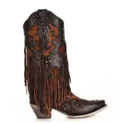 Corral Leopard Print and Fringe Western Boots with Copper Studs (7.5)