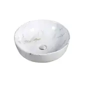 415*415*130mm Gloss Carrara Ceramic Marble Round Above Counter Art Basin