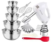 5-Speed Electric Hand Mixer, 5 Large Mixing Bowls Cake Mixer with Bowls Set