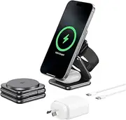 [KU XIU] X40Q Qi2 Certified 3-in-1 Wireless Charging Station, 15W Foldable Wireless Charger for iPhone 16/15/14/13/12, 5W Fast Charging for Apple Watch S10/Ultra/9/8/7 & AirPods 4/3/2 Pro - Grey
