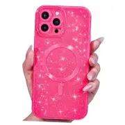 Glitter Case for iPhone Phone Case Magnetic Compatible with 15 Pro Max Hot Pink