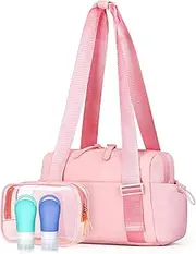 Small Gym Bag for Women - Mini Gym Duffle Bag 4PCS Set with Wet Compartment, Small Travel Tote Cute Workout Sport Bag with Toiletry Cosmetic Silicone Travel Bottles, Pink, Small, Small