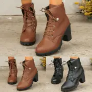 Ladies Autumn And Winter Casual Retro Solid Color Straps Chunky Heel High Heel