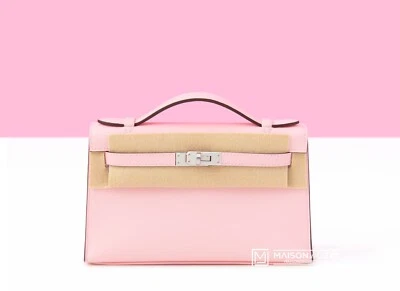 NEW HERMES ROSE SAKURA KELLY POCHETTE GRIS PALE MINI HSS BAG HANDBAG TOTE PURSE
