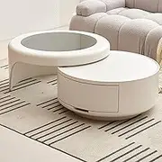 EKDJSN Coffee Table Set of 2, Coffee Tables with Two Storage Drawers on Opposite Sides, Retractable Nesting Table Design, Tempered Glass Tabletop, No Need Assembly