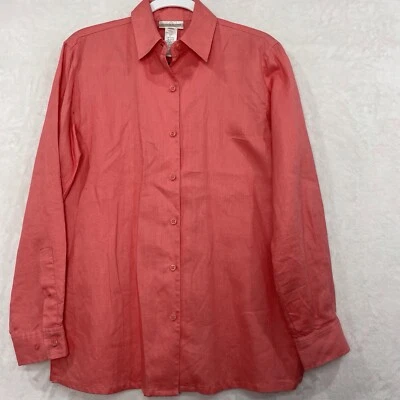 Jones New York Linen Chambray Shirt Women S Button Up Shirt Roll Tab Sleeves NEW