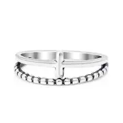 Cross Beaded Set Minimalist Ring Statement 925 Sterling Silver 7mm