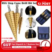 HSS 3pcs Steel Step Cone Drill Titanium Bit Set Hole Cutter 4/12mm 4-20/20mm AU