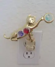 Night Light- CAT WITH BALL- 24K gold plated -crystals-red purple green