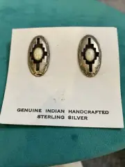 Sterling Silver .925 Desert Opal Native American Shadowbox Stud Earrings NOC