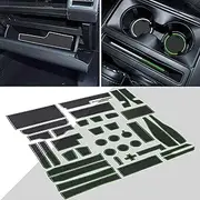 SENSHINE for Newest Ford F150 2021 Accessories Non-Slip Anti Dust Cup Holder Insert Center Console Shifter Liner Trim Door Packet Mats Premium Custom Interior 37PC Set (White Trim, Glow in Dark)