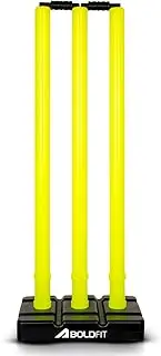 Boldfit Cricket Stumps with Stand Cricket Kit Plastic Wickets for Cricket Standard Wickets for Cricket Ground, Match, Tournament Stump with Stand & Bails- Fluorescent Green -Plastic Wickets Set