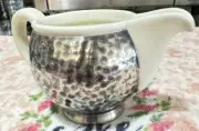 Antique Art Deco Hammered Thick Sterling Silver Plate Over Porcelain Creamer NWT
