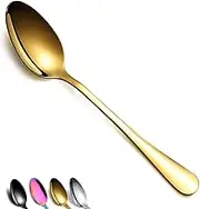 Berglander Gold Dinner Spoon Set of 12, 7.5" Stainless Steel Titanium Plating Shiny Silverware, Sturdy Easy To Clean, Dishwasher Safe