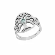 Celtic Ring Sterling Silver 925 Blue CZ Medallion Tree of Life - 81stgeneration