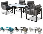 ALFORDSON Patio Bistro Set with 4X Lounge Chairs & 120x70x70cm Coffee Table, Rust-Resistant Steel Frame Outdoor Dining Conversation Set for Patio, Garden & Poolside, Black Grey Color