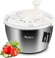 RAINBEAN Salad Spinner Stainless Steel Large, Multi-Use Lettuce Spinner Wash Spin and Dry Fruits and Vegetables with Drain Bowl Colander Spinner (5 Qt)