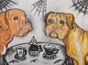 DOGUE DE BORDEAUX Gothic Tea Party 8.5 x 11 Signed Dog Art Print by Artist KSams