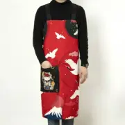 Lady Men Bib Aprons Crane Lucky Cat Flower Print Pinafore Home Kitchen Workwear