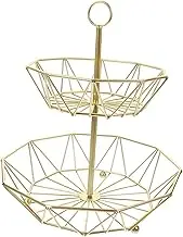 OHPHCALL 2 Tier Fruit Basket Serving Tray Gold Wicker Kitchen Counter Snack Box Container