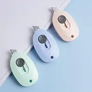 Retractable Ceramic Utility Knife Set - 3pcs Mini Safety Box Openers with Keychain Holes in Pink, Green, and Blue - Durable Blades for Easy Cutting and Portability