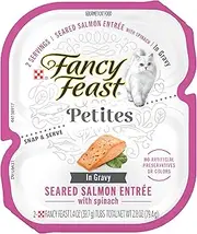Purina Fancy Feast Gourmet Gravy Wet Cat Food, Petites Seared Salmon With Spinach Entree - (12) 2.8 oz. tubs
