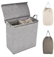 MCleanPin Double Laundry Hamper with Lid and Removable Liners - New
