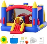 VEVOR Inflatable Bounce House, Outdoor Playhouse Trampoline, Jumping Bouncer with Blower, Slide, and Storage Bag, Family Backyard Bouncy Castle, for Kid Ages 3–8 Years, 4.0x2.4x2.4m