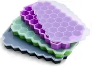 Silicone 37-Ice Cube Trays Molds with Sealing Lid Easy-Release Reusable Ice Cube for Bar,3 Packs Black.Green and Purple