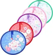[LALAFINA] 5Pcs Floral Folding Hand Fans Portable Handheld Fans for Summer Parties Lightweight Compact Design Dual Use as Flying Discs Safe Vibrant Peony Colors for Everyday Use