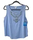 Coral Bay Light Blue Rhinestone sparkly Jeweled Tank Top Petite Medium NWT