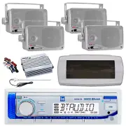 Dual Bluetooth Marine Radio,Cover,Antenna, Amp,Kit, 4x 3.5'' 200W Silver Speaker