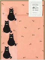 Midori 86413006 Letter Set, Black Cat Pattern, Sticker Included
