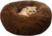 BODISEINT Modern Soft Plush Round Pet Bed for Cats or Small Dogs, Mini Medium Sized Dog Cat Bed Self Warming Autumn Winter Indoor Snooze Sleeping Cozy Kitty Teddy Kennel (M(23.6”Dx7.9 H), Chocolate)