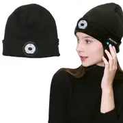 Bluetooth Beanie Wireless Bluetooth Beanie Hat with Head Light Wireless Stereo Headphone -Black
