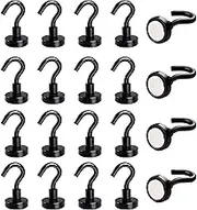 Leuik 20Pcs Magnetic Hooks Heavy Duty Strong Magnet Hooks for Hanging with Neodymium & Non Scratch Adhesive, Magnetic Hanger for Cruise Ship Camping Grill Kitchen Toolbox Storage Refrigerator,Black