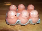Peach Chick Candles 2.5" High Vintage Egg Crate Six Easter NOS