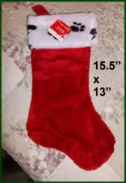 NWT Dog Cat Pet Large Medium Plush Paw Print Red Christmas Stocking 15.5" x 13"