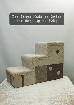 Dog Pet 3 Step Stairs 54cmH Solid Sturdy Quality Biege Patchwork Aussie Made