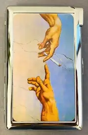 Michelangelo Smoking Art Hands Cigarette Case with lighter ID Holder Wallet