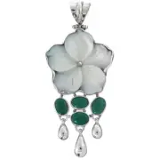 925 Sterling Silver Mother Of Pearl Shell Turquoise Pendant, 2 3/4"