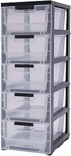 [JAYGOVAN] 5 Drawer Storage Cabinet Plastic Storage Drawers Home Storage Organizer Transparent Drawer Organizer Sundries Holder 11.8 x 15.7 x 33 inch Multi-functional Storage Cabinet for Clothes, Towels