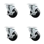 4 Inch SS Hard Rubber Wheel Swivel Top Plate Caster Set with Brake SCC