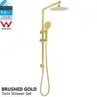 Brushed Gold Round Dual Set 10'' Shower + Handheld Head Sliding Rail Mixer/Taps