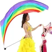 [mercenary] Dance Silk Veil Poi | Colorful Silk Poi Flags with Poi Ball,Elegant Belly Dance Poi Streamer, Gradual Colors Silk Scarf Veil for Arts, Worship and Dance Practice