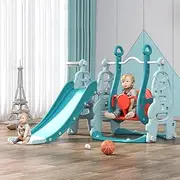 Kids Slide Swing Set 3-in-1 with Basketball Hoop Baby Slide for Toddlers Age 1-2 Indoor Outdoor Slide Toddler Playground Playset Bessel (Bessel Blue)
